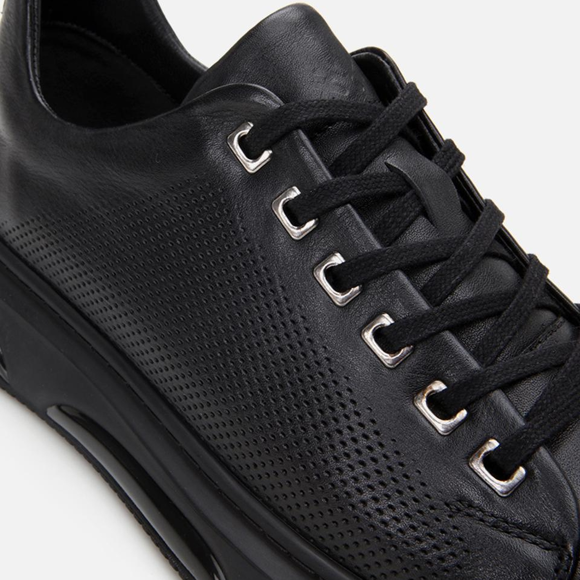 Erkek Deri Siyah Hafif Tabanlı Spor Ayakkabı