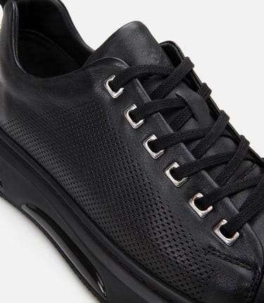  Erkek Deri Siyah Hafif Tabanlı Spor Ayakkabı