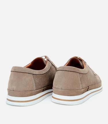  Erkek Nubuk Deri Bej Delikli Rahat Günlük Ayakkabı