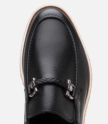  Erkek Deri Siyah Spor Tabanlı Klasik Loafer