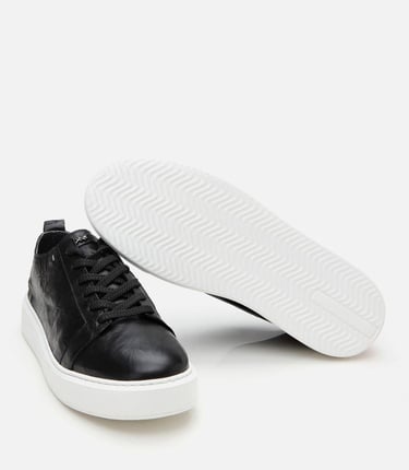  Erkek Deri Siyah Hafif Tabanlı Spor Ayakkabı