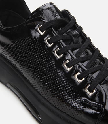  Erkek Rugan Deri Siyah Hafif Tabanlı Spor Ayakkabı