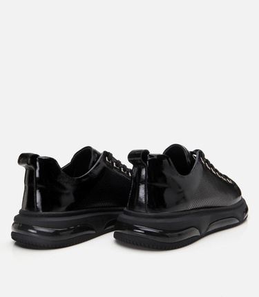  Erkek Rugan Deri Siyah Hafif Tabanlı Spor Ayakkabı