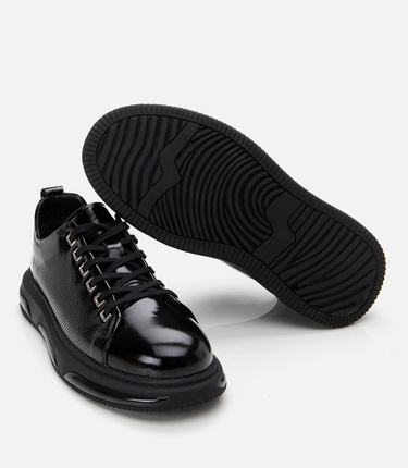  Erkek Rugan Deri Siyah Hafif Tabanlı Spor Ayakkabı