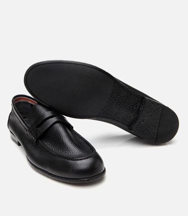  Erkek Deri Siyah Ultra Hafif Tabanlı Klasik Loafer