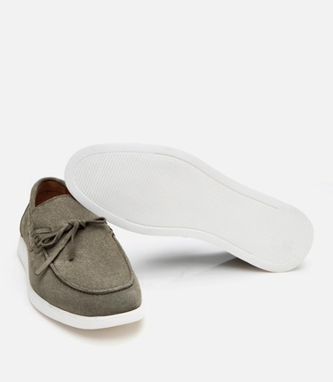  Erkek Süet Deri Yeşil Bağcıklı Loafer