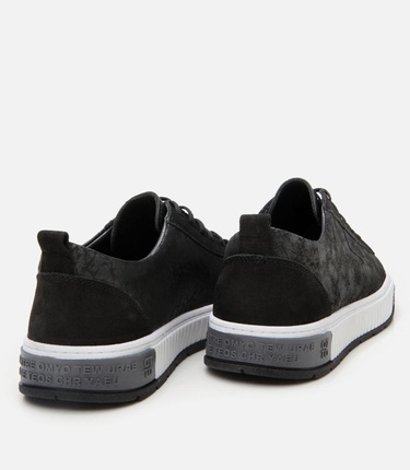  Erkek Deri Siyah Baskılı Spor Ayakkabı