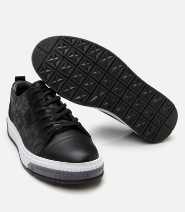  Erkek Deri Siyah Baskılı Spor Ayakkabı