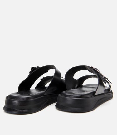  Erkek Deri Siyah Hafif Tabanlı Kemer Detaylı Terlik