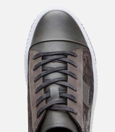  Erkek Deri Gri Baskılı Spor Ayakkabı