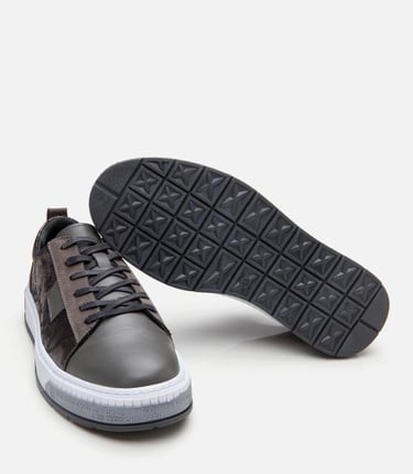  Erkek Deri Gri Baskılı Spor Ayakkabı