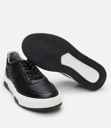  Erkek Deri Siyah Yüksek Tabanlı Spor Ayakkabı