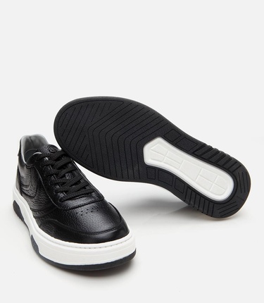  Erkek Deri Siyah Yüksek Tabanlı Spor Ayakkabı