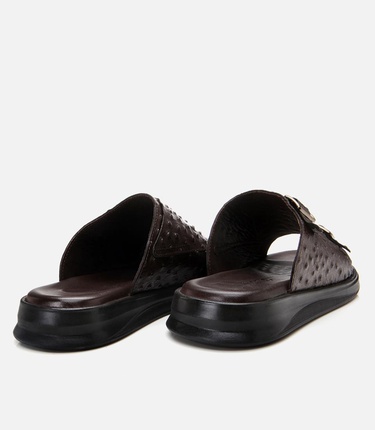  Erkek Deri Kahverengi Hafif Tabanlı Kemer Detaylı Terlik