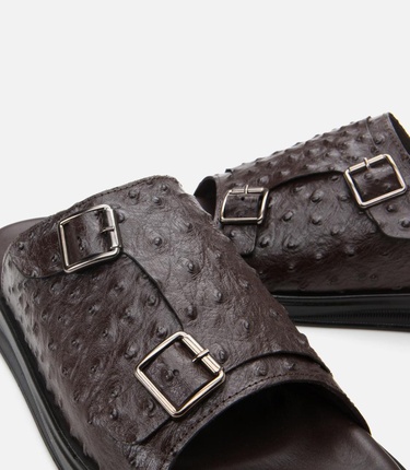  Erkek Deri Kahverengi Hafif Tabanlı Kemer Detaylı Terlik