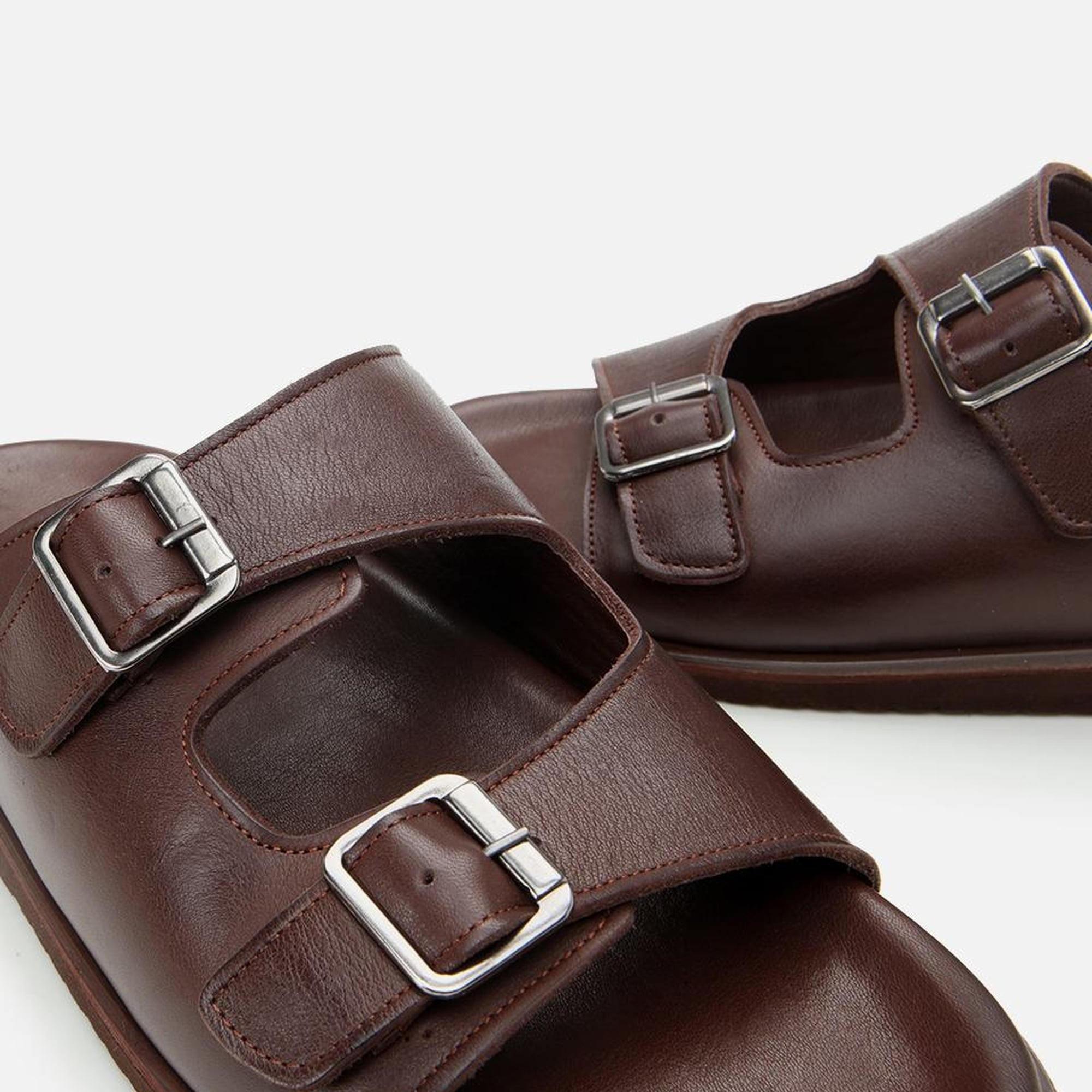 Erkek Deri Kahverengi Rahat Tabanlı Terlik