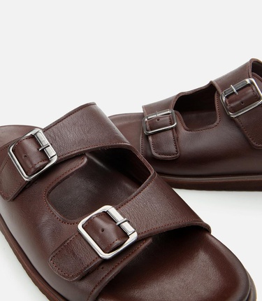  Erkek Deri Kahverengi Rahat Tabanlı Terlik