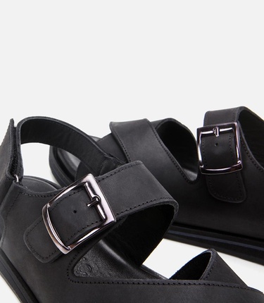  Erkek Deri Siyah Kemerli Sandalet