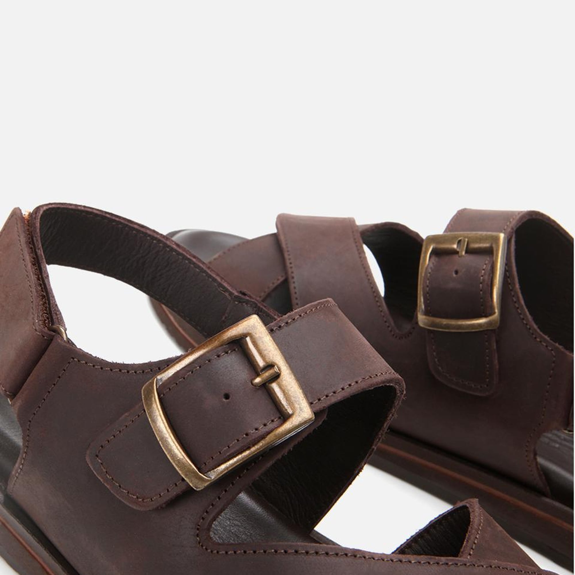 Erkek Deri Kahverengi Kemerli Sandalet