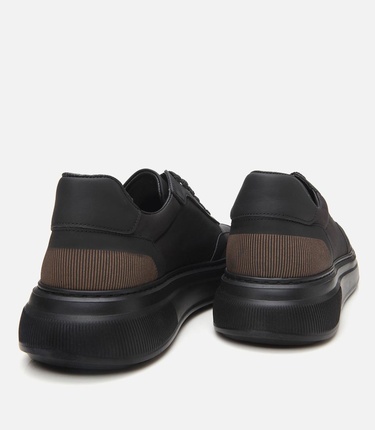  Erkek Deri Siyah Ultra Hafif Tabanlı Spor Ayakkabı