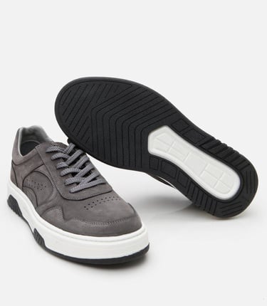  Erkek Nubuk Deri Gri Yüksek Tabanlı Spor Ayakkabı