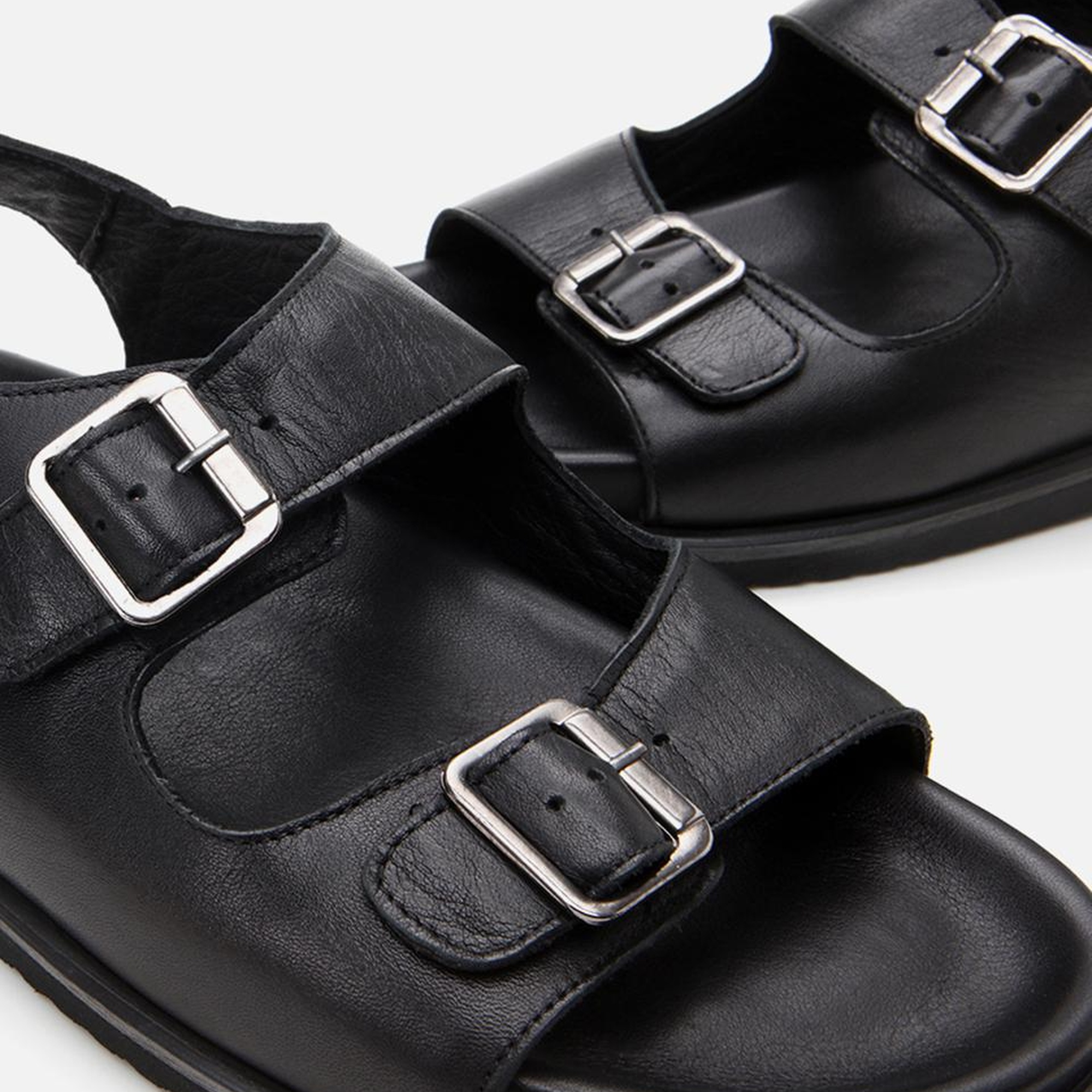 Erkek Deri Siyah Ayarlanabilir Rahat Tabanlı Sandalet