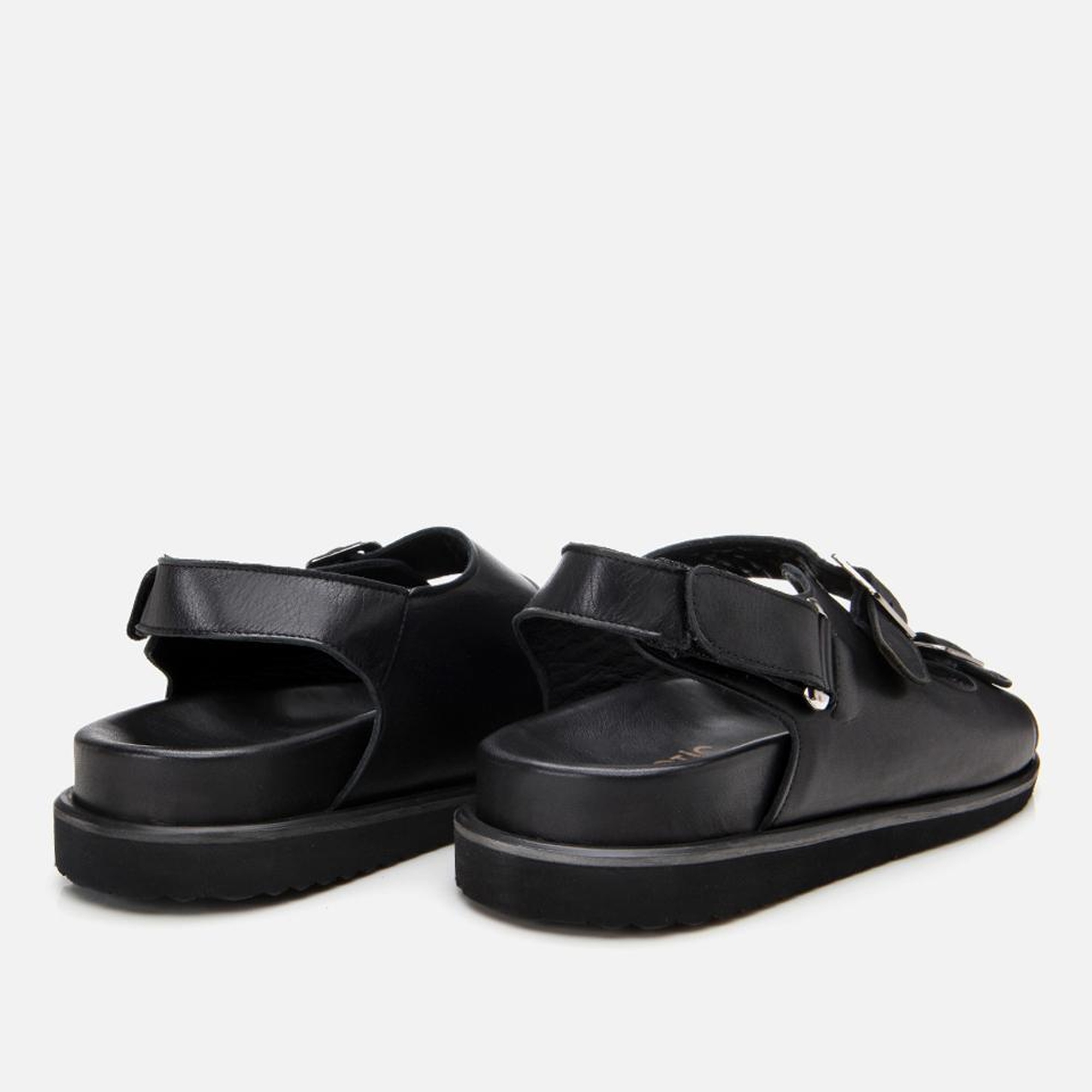 Erkek Deri Siyah Ayarlanabilir Rahat Tabanlı Sandalet