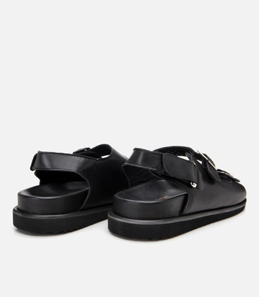  Erkek Deri Siyah Ayarlanabilir Rahat Tabanlı Sandalet