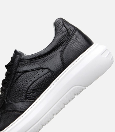  Erkek Deri Siyah Yüksek Tabanlı Spor Ayakkabı