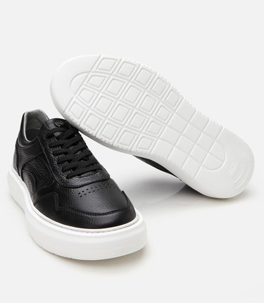  Erkek Deri Siyah Yüksek Tabanlı Spor Ayakkabı