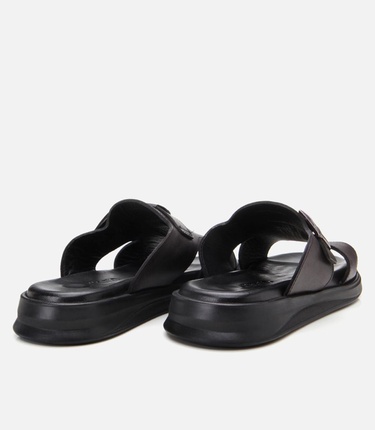  Erkek Deri Siyah Hafif Tabanlı Kemer Detaylı Terlik