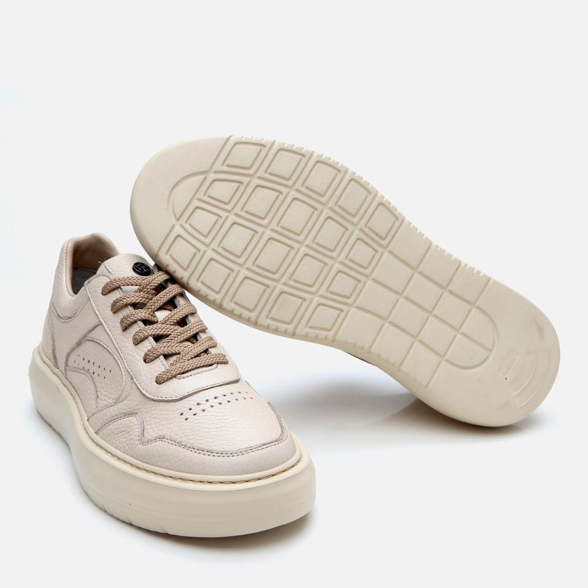 Erkek Deri Bej Yüksek Tabanlı Spor Ayakkabı