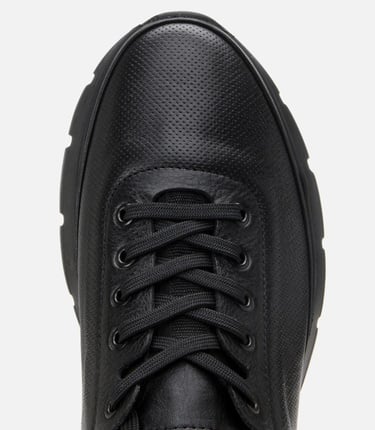  Erkek Deri Siyah Ultra Hafif Tabanlı Spor Ayakkabı