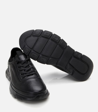  Erkek Deri Siyah Ultra Hafif Tabanlı Spor Ayakkabı