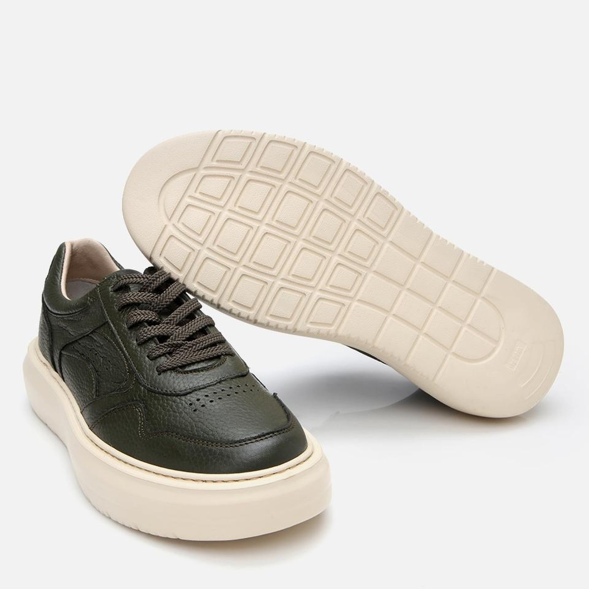 Erkek Deri Haki Yüksek Tabanlı Spor Ayakkabı