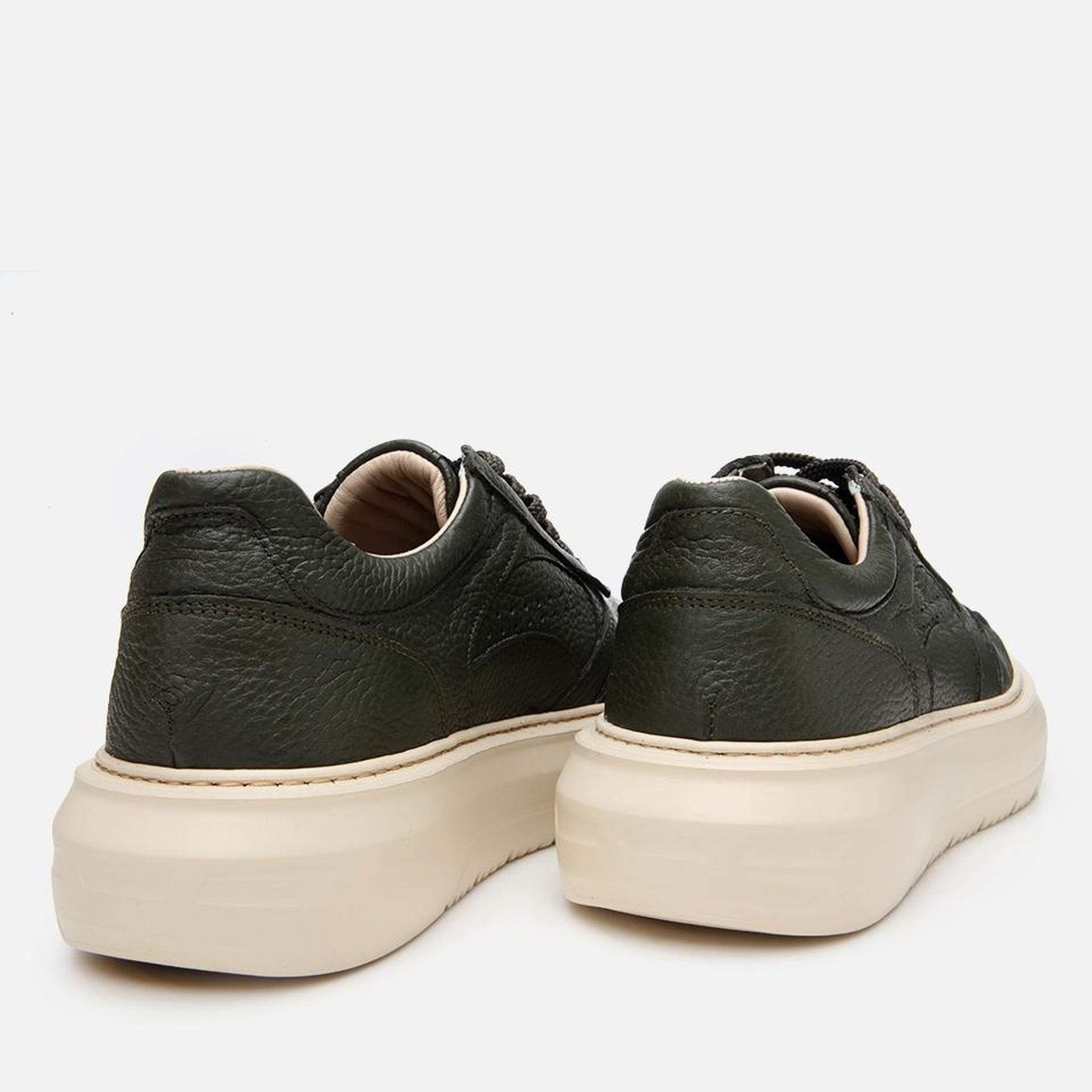 Erkek Deri Haki Yüksek Tabanlı Spor Ayakkabı