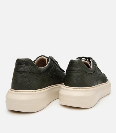  Erkek Deri Haki Yüksek Tabanlı Spor Ayakkabı