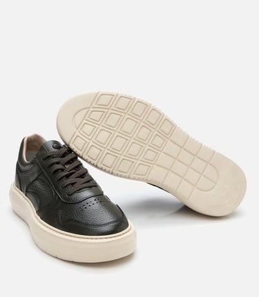  Erkek Deri Haki Yüksek Tabanlı Spor Ayakkabı