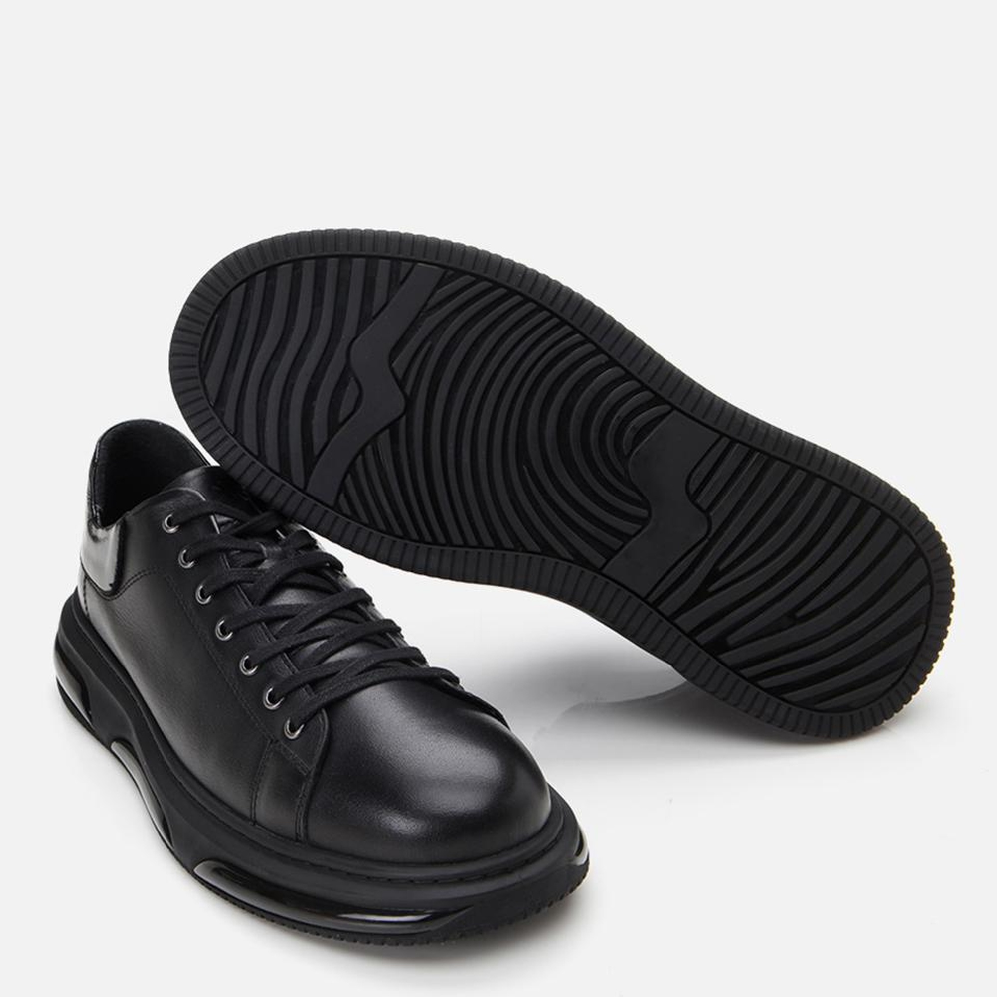 Erkek Deri Siyah Hafif Tabanlı Spor Ayakkabı