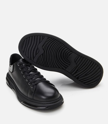  Erkek Deri Siyah Hafif Tabanlı Spor Ayakkabı