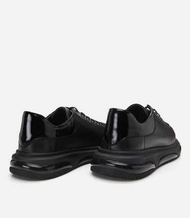  Erkek Deri Siyah Hafif Tabanlı Spor Ayakkabı