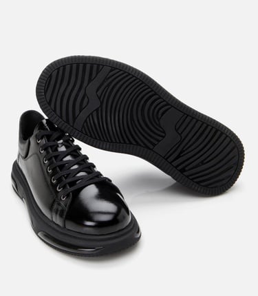  Erkek Rugan Deri Siyah Hafif Tabanlı Spor Ayakkabı