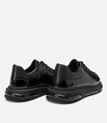  Erkek Rugan Deri Siyah Hafif Tabanlı Spor Ayakkabı