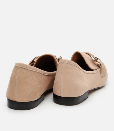  Kadın Süet Deri Bej Tokalı Günlük Loafer
