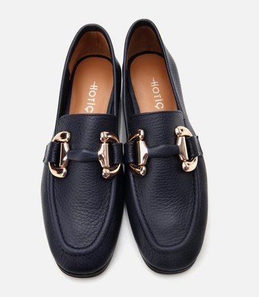  Kadın Deri Lacivert Tokalı Günlük Loafer