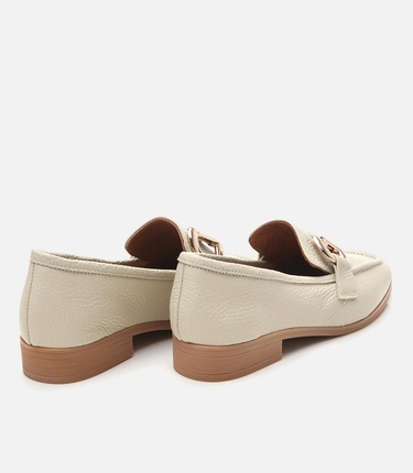  Kadın Deri Ekru Tokalı Günlük Loafer