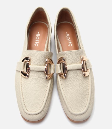  Kadın Deri Ekru Tokalı Günlük Loafer