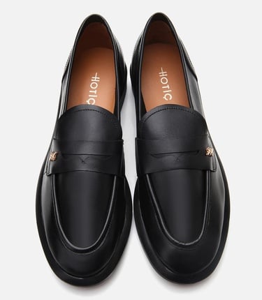  Kadın Deri Siyah Esnek Tabanlı Klasik Loafer