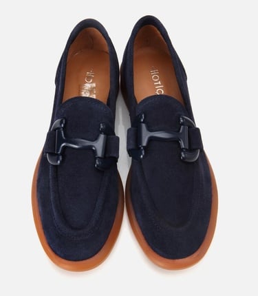  Kadın Süet Deri Lacivert Esnek Tabanlı Günlük Loafer