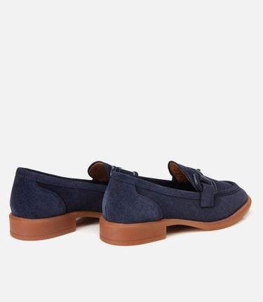  Kadın Süet Deri Lacivert Esnek Tabanlı Günlük Loafer